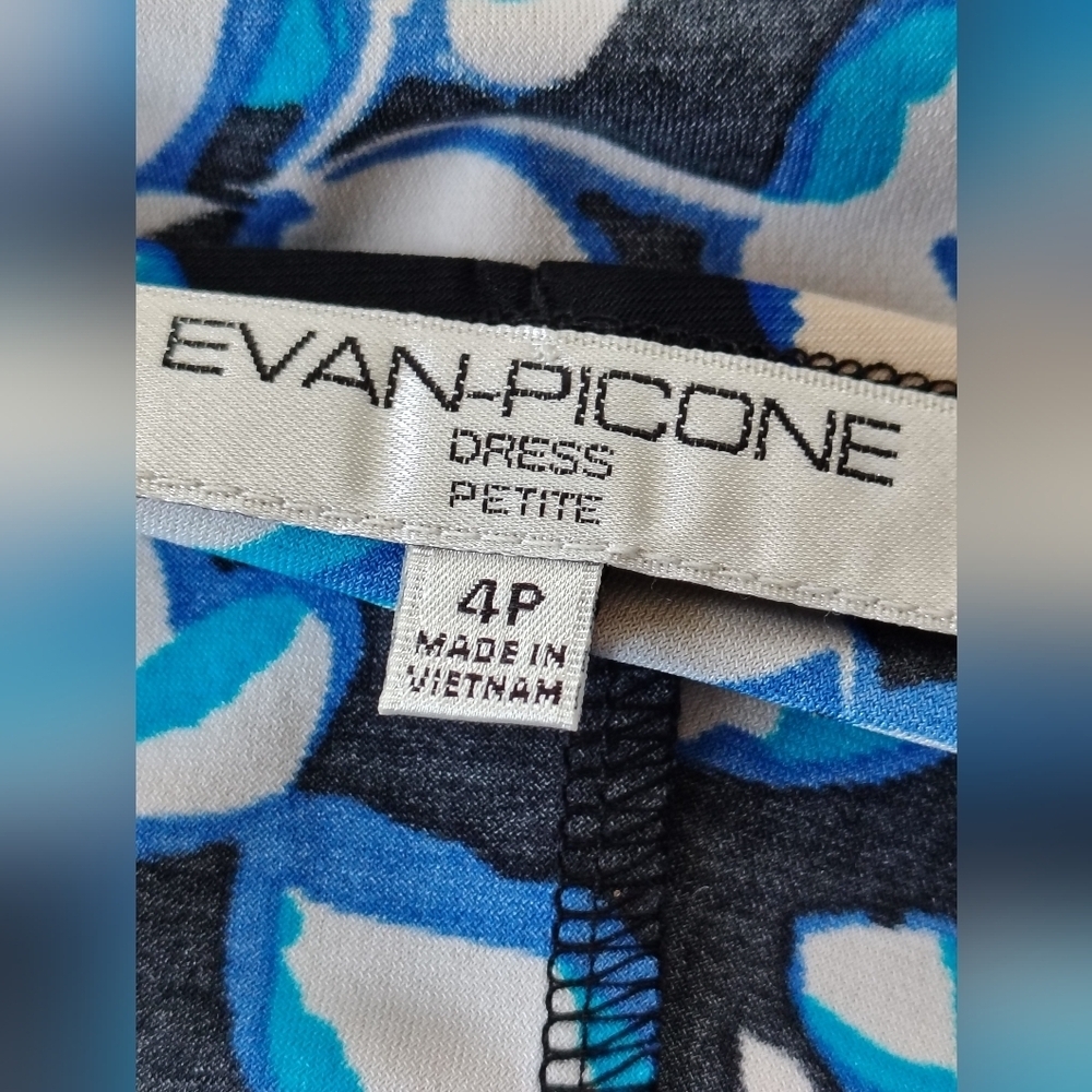 Evan  Picone Floral Faux Wrap Dress - Blue and Black Size 4P - Picture 8 of 11
